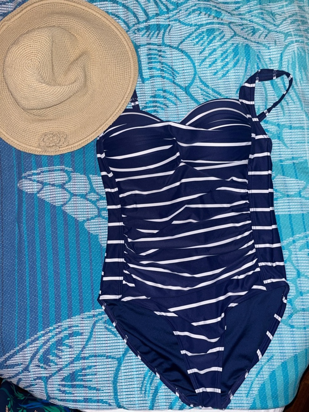 NIPTUCK Women's Navy and White Striped One-Piece Swimsuit